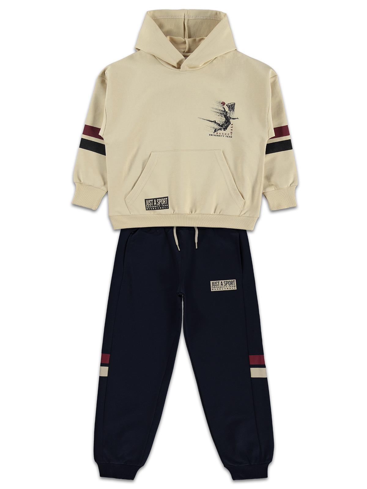 Mışıl Kids Kapüşonlu Kolları Şerit Baskılı 6-9 Yaş Eşofman Takımı - Lacivert