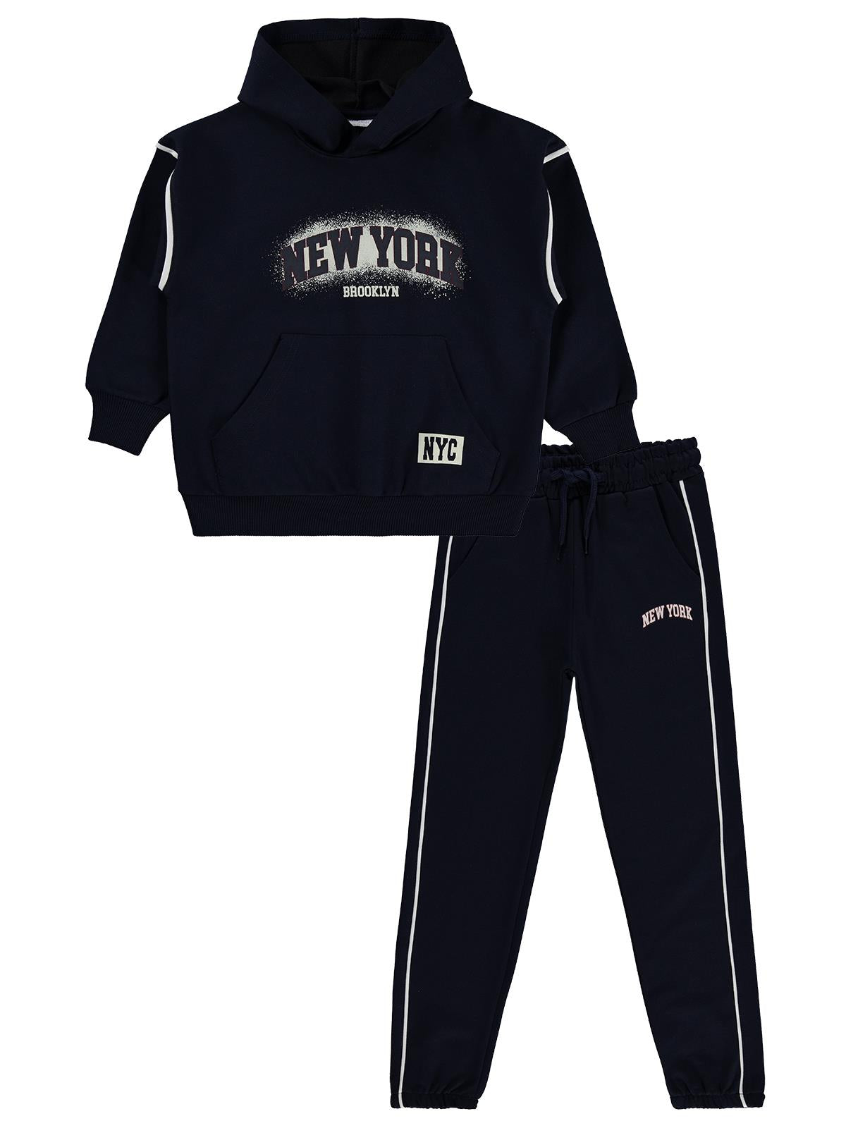 Mışıl Kids Kanguru Cepli Yanlar Biyeli 6-9 Yaş Eşofman Takımı - Lacivert