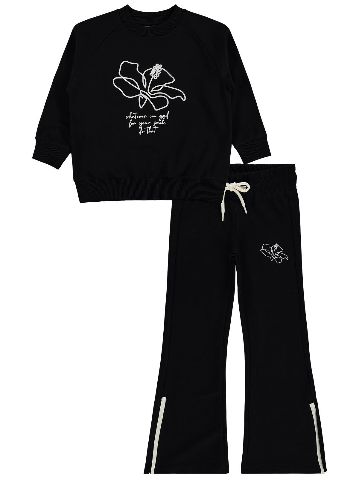 Mışıl Kids Paça Yırtmaçlı 6-9 Yaş Eşofman Takımı - Siyah