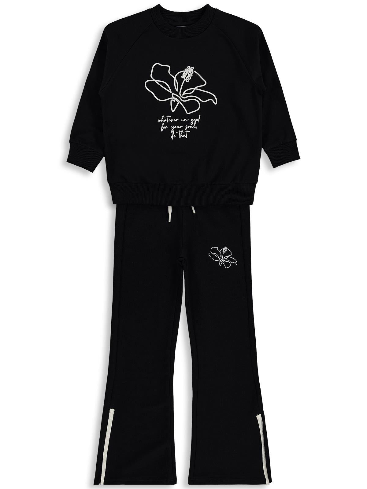 Mışıl Kids Paça Yırtmaçlı 6-9 Yaş Eşofman Takımı - Siyah