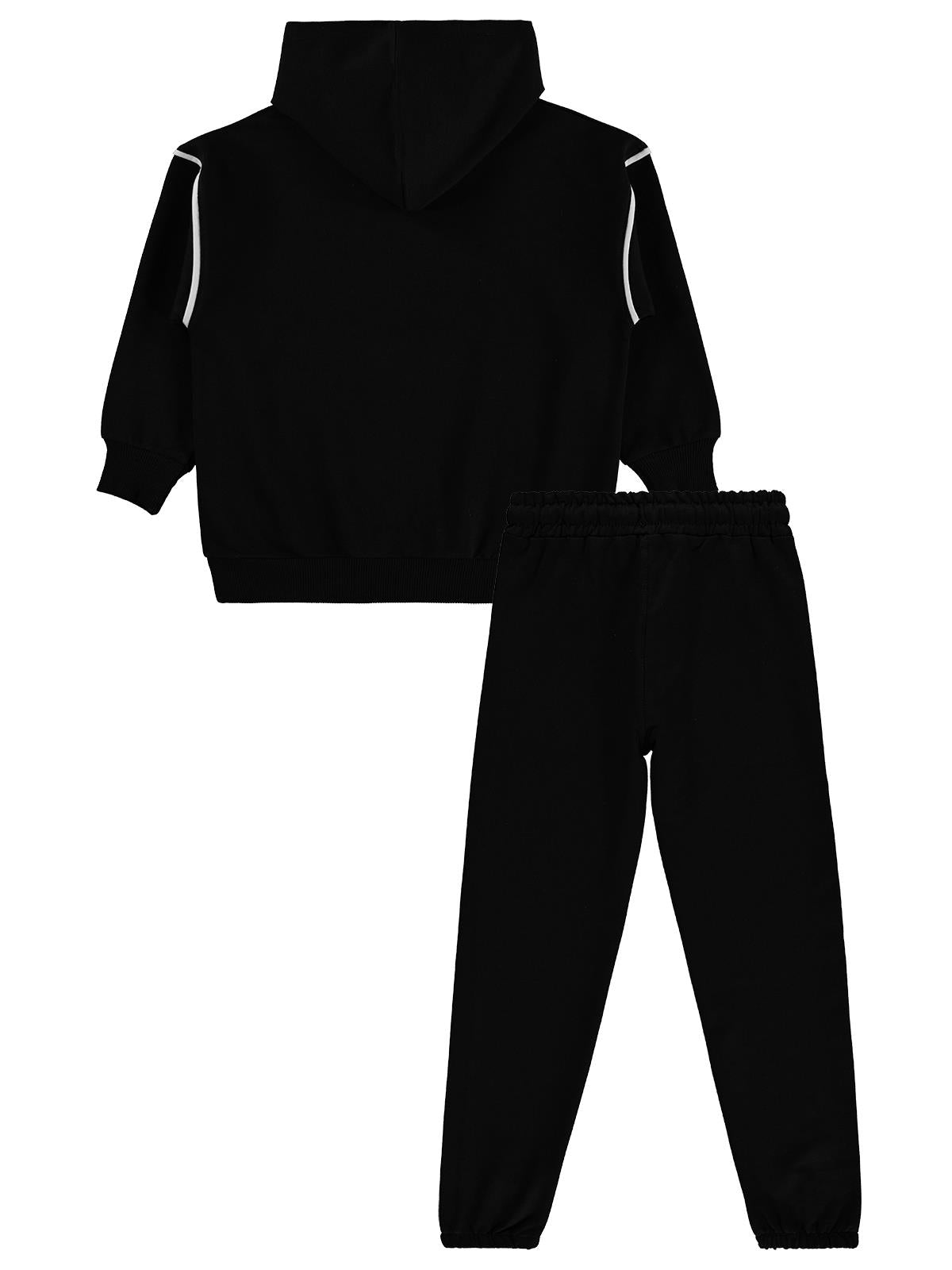 Mışıl Kids Kanguru Cepli Yanlar Biyeli 10-13 Yaş Eşofman Takımı - Siyah