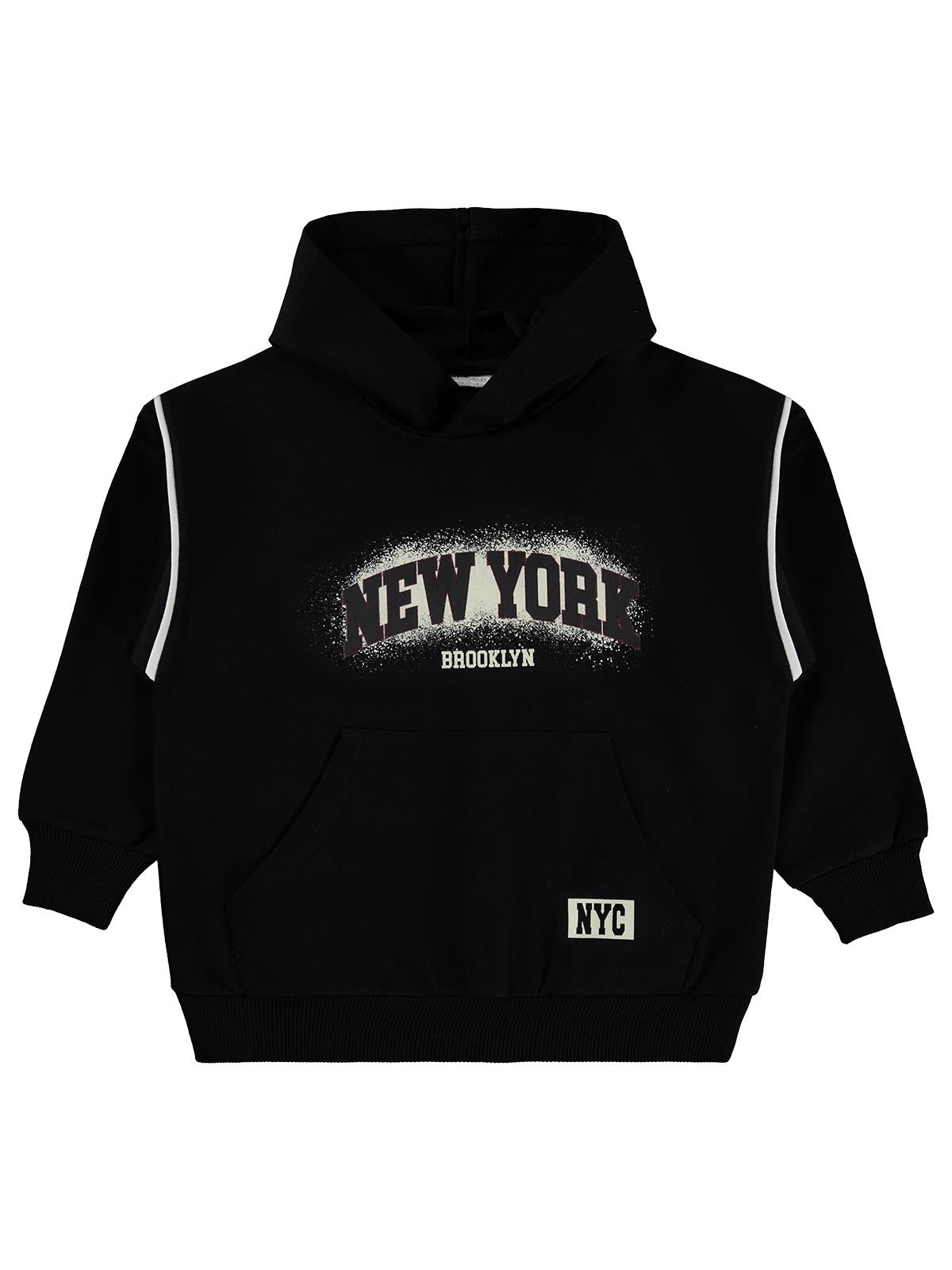 Mışıl Kids Kanguru Cepli Yanlar Biyeli 10-13 Yaş Eşofman Takımı - Siyah