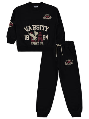 Mışıl Kids Kolları Baskılı 6-9 Yaş Eşofman Takımı - Siyah