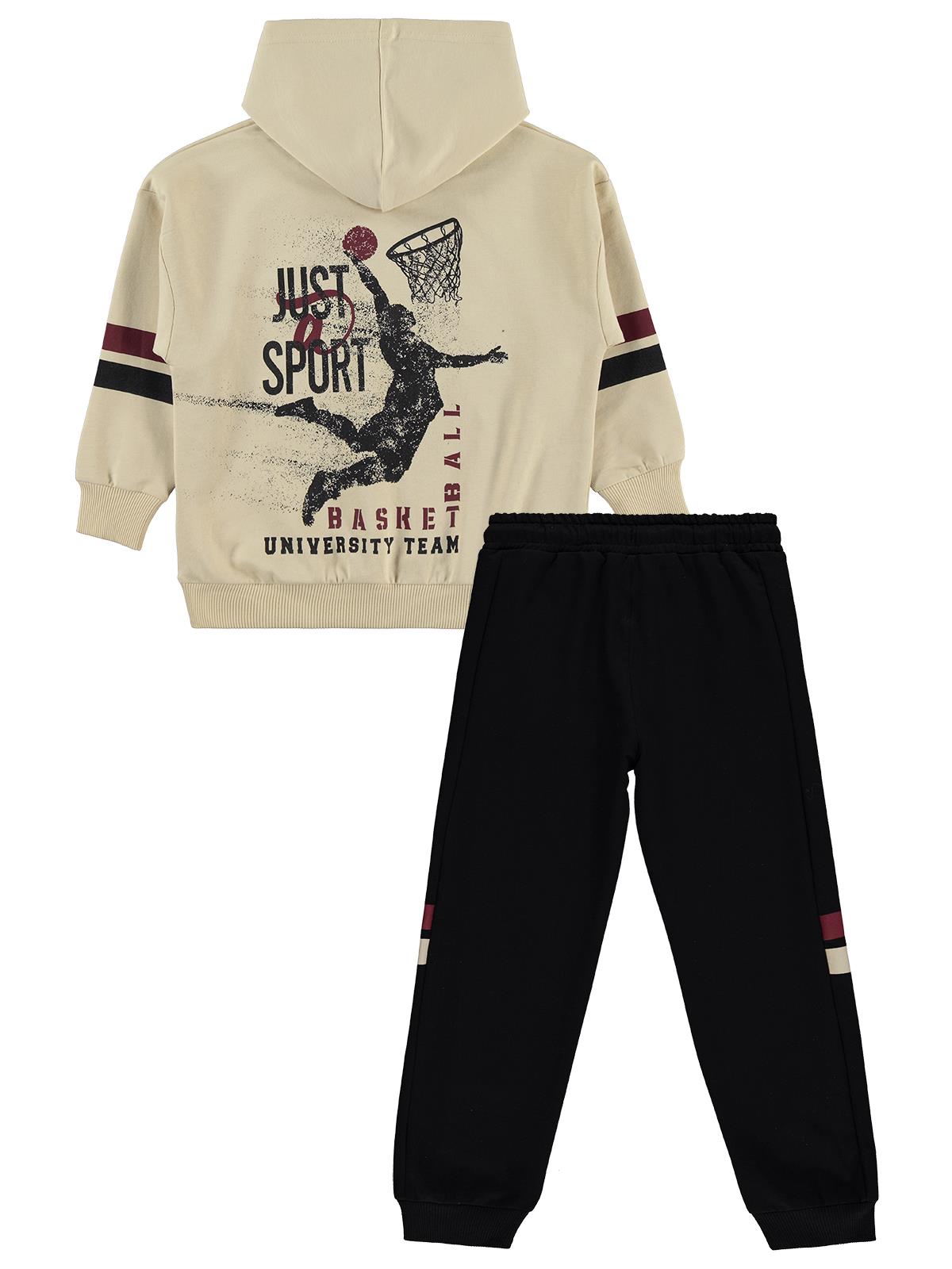 Mışıl Kids Kapüşonlu Kolları Şerit Baskılı 10-13 Yaş Eşofman Takımı - Siyah