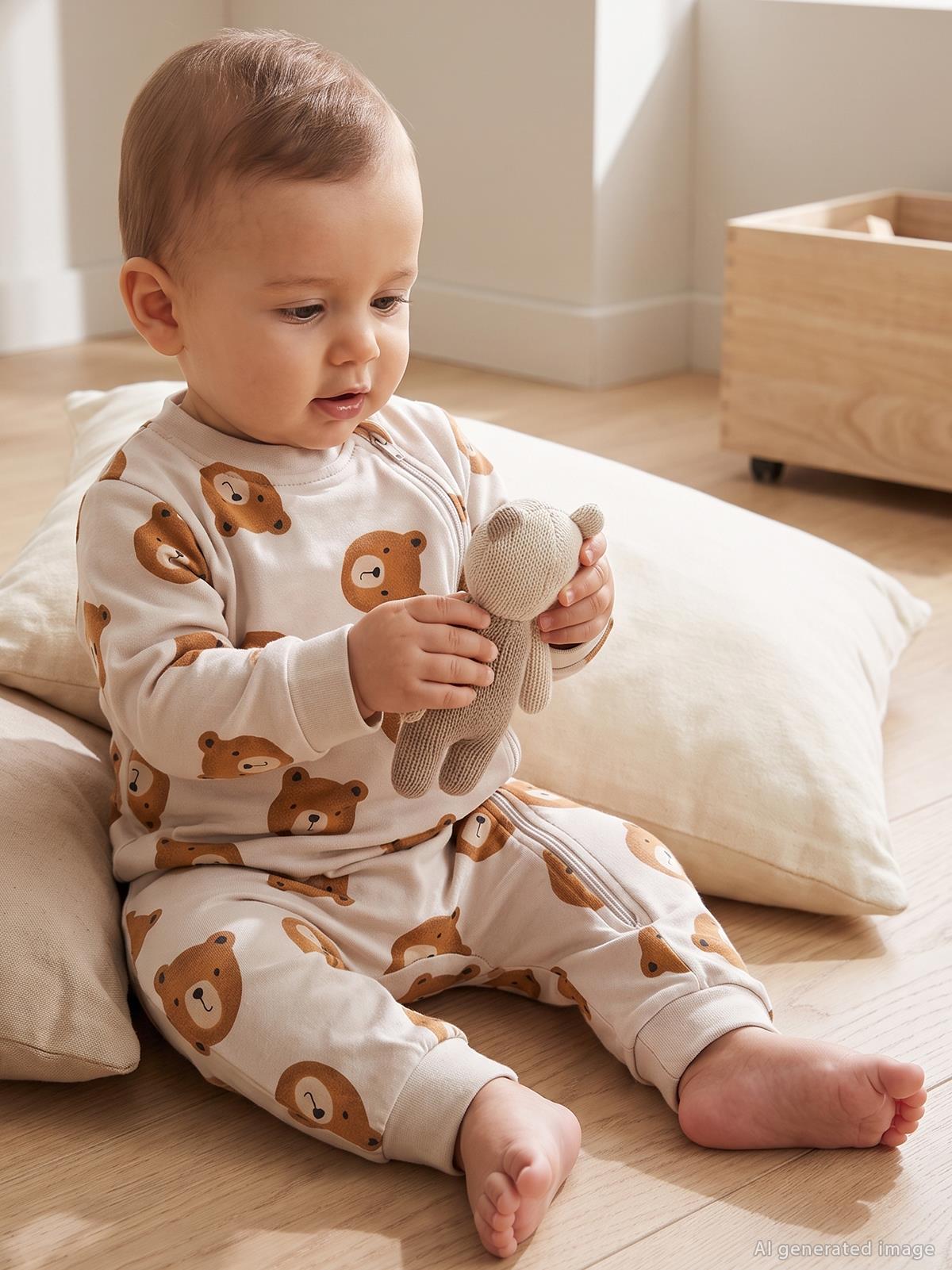 Civil Baby Ayıcık Empirme | 1.2 TOG Uyku Tulumu| Pamuklu Süprem | Uzun Kollu Bisiklet Yaka - Bej