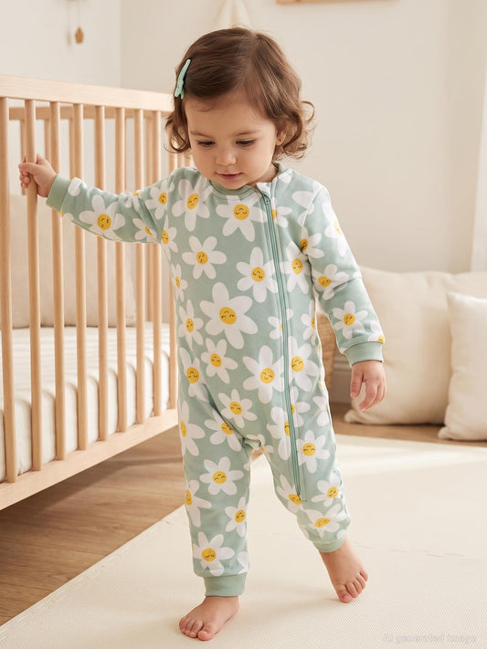 Civil Baby Çiçek Empirme | Pamuklu İnterlok | Uzun Kollu Bisiklet Yaka | 2.5 TOG Uyku Tulumu - Yeşil