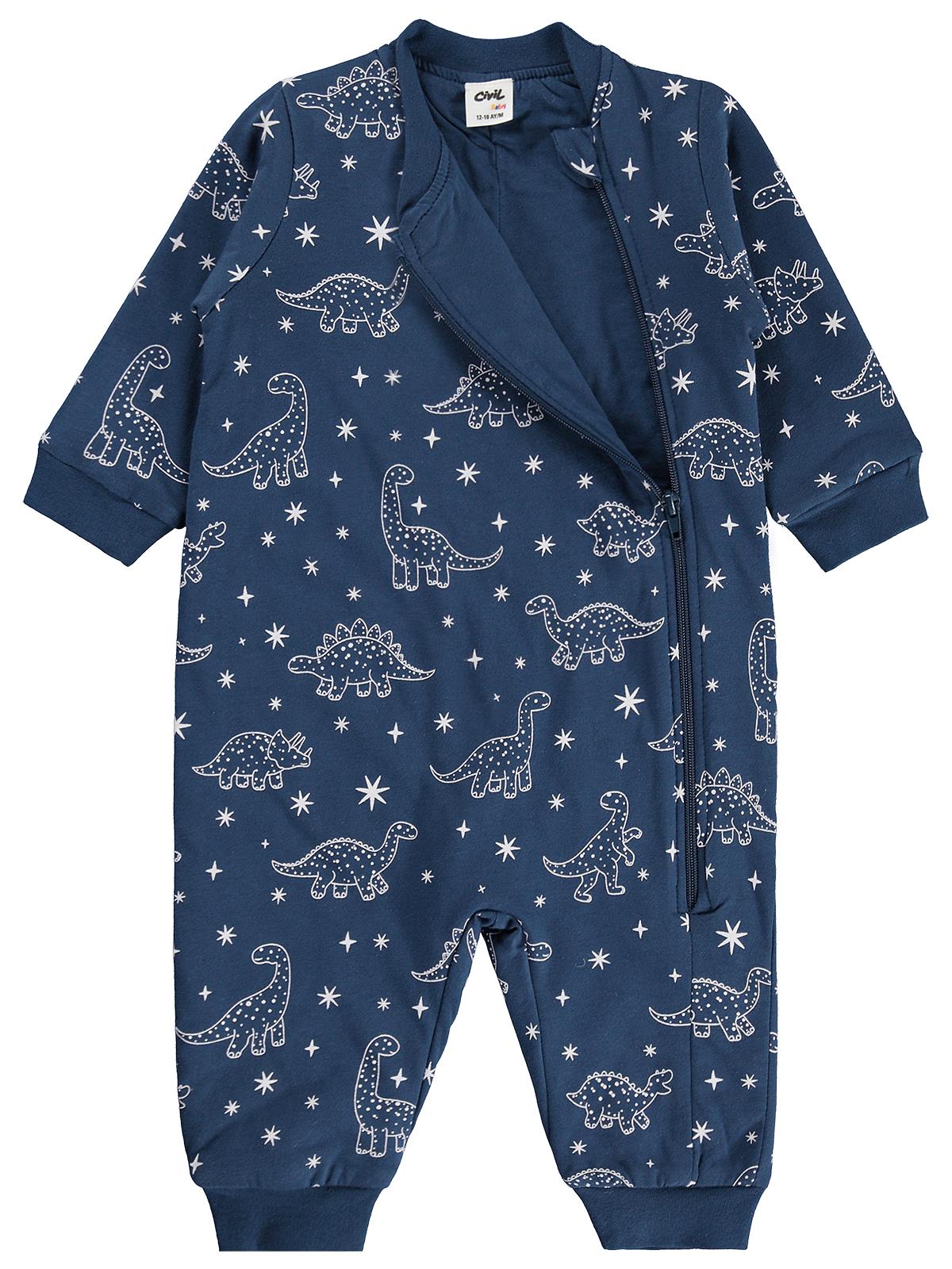 Civil Baby Dino Empirme | 1.2 TOG Uyku Tulumu| Pamuklu Süprem | Uzun Kollu Bisiklet Yaka - Lacivert
