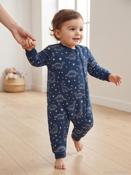Civil Baby Dino Empirme | Pamuklu Süprem | Uzun Kollu Bisiklet Yaka | 1.2 TOG Uyku Tulumu - Lacivert