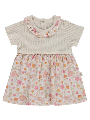 Civil Baby Çiçek Yaprak Empirme 6-18 Ay Tulum - Bej