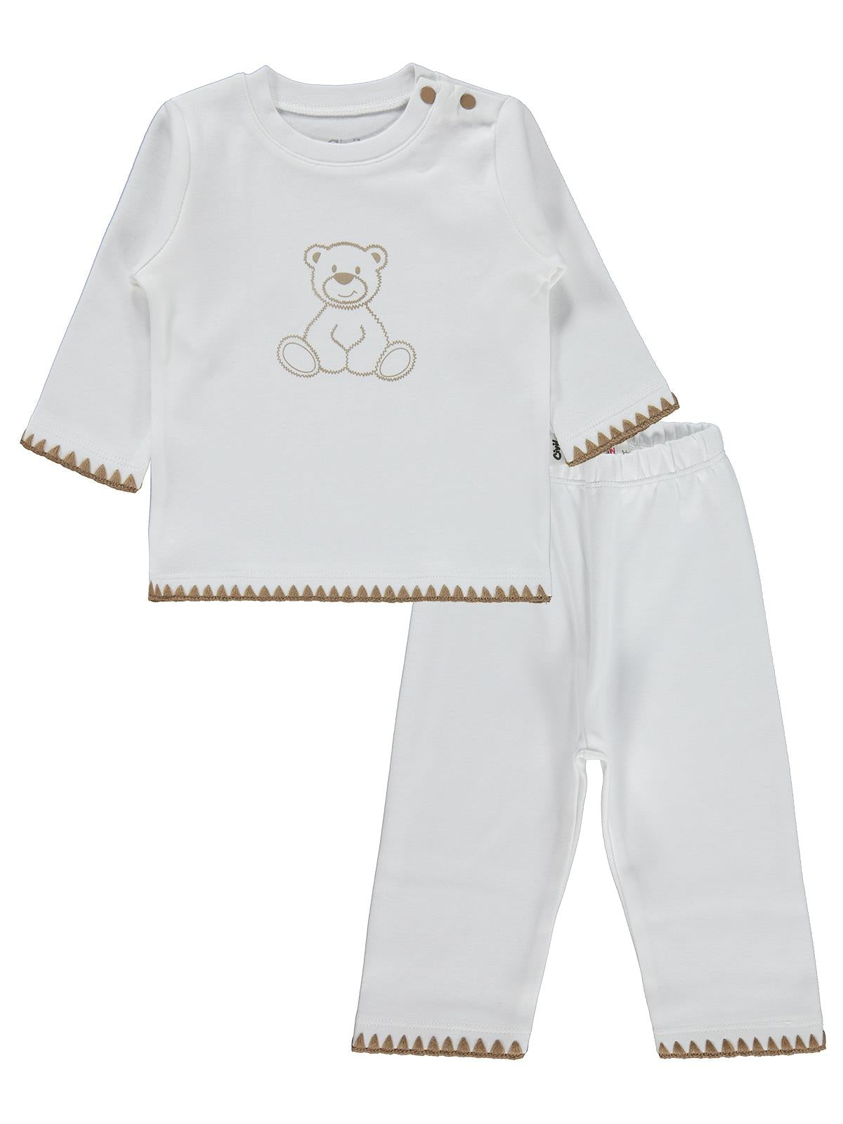Civil Baby Oturan Tatlı Ayı Baskılı 3-18 Ay Takım - Ekru