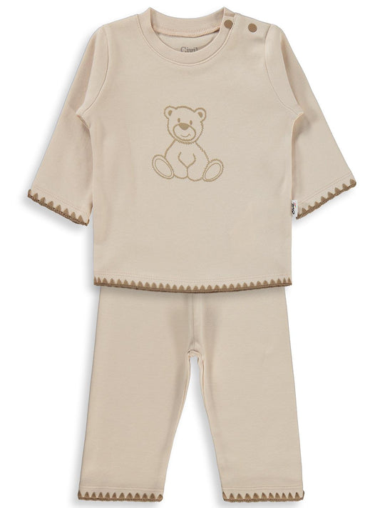 Civil Baby Oturan Tatlı Ayı Baskılı 3-18 Ay Takım - Fil Dişi