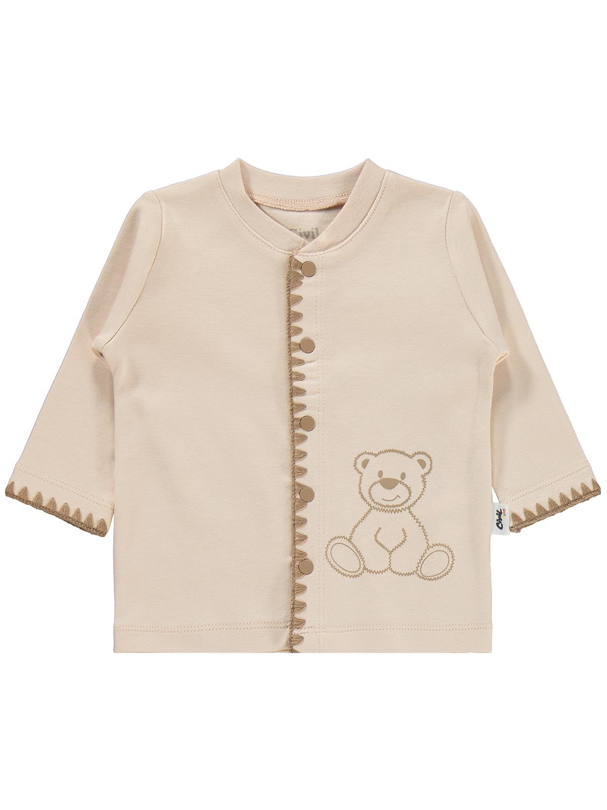 Civil Baby Oturan Tatlı Ayı Baskılı 1-9 Ay Pijama Takımı - Fil Dişi