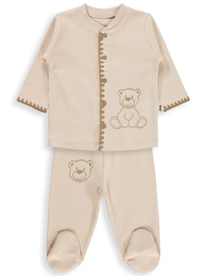 Civil Baby Oturan Tatlı Ayı Baskılı 1-9 Ay Pijama Takımı - Fil Dişi
