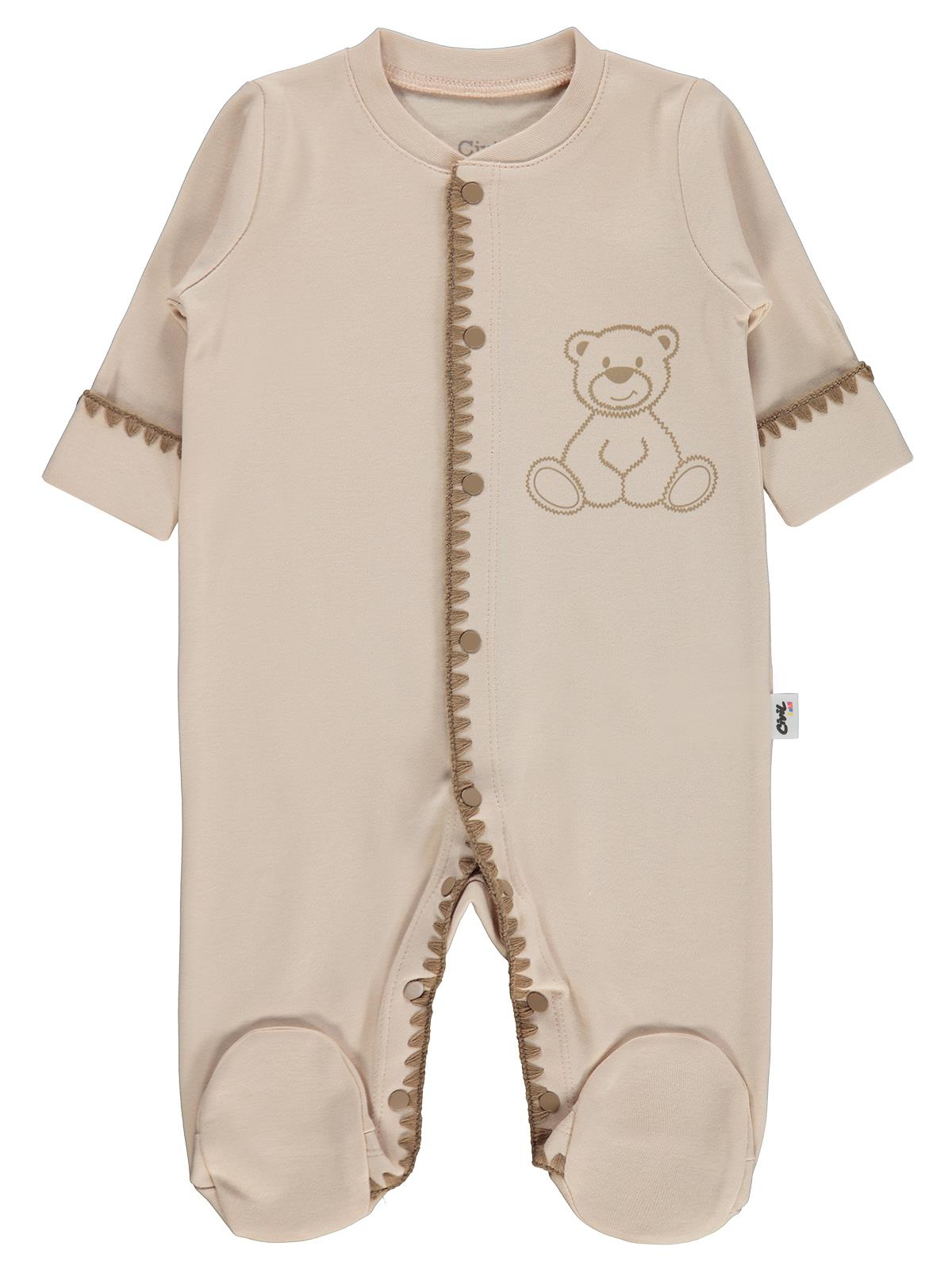 Civil Baby Oturan Tatlı Ayı Baskılı 1-9 Ay Tulum - Fil Dişi