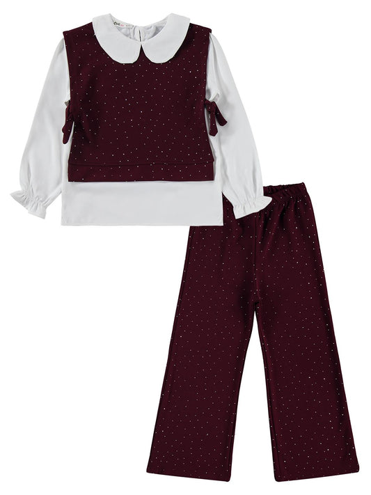 Civil Girls Yakalı 6-9 Yaş Takım - Bordo