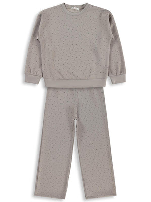 Civil Girls Kız Çocuk Taş Baskılı 6-9 Yaş Eşofman Takımı - Bej