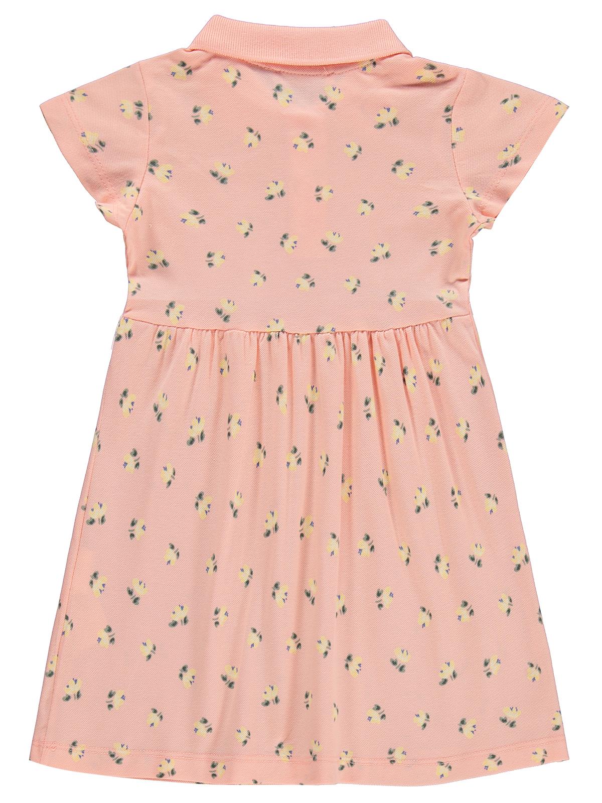 Civil Girls Yaprak Çiçek Desenli 6-9 Yaş Elbise - Pudra