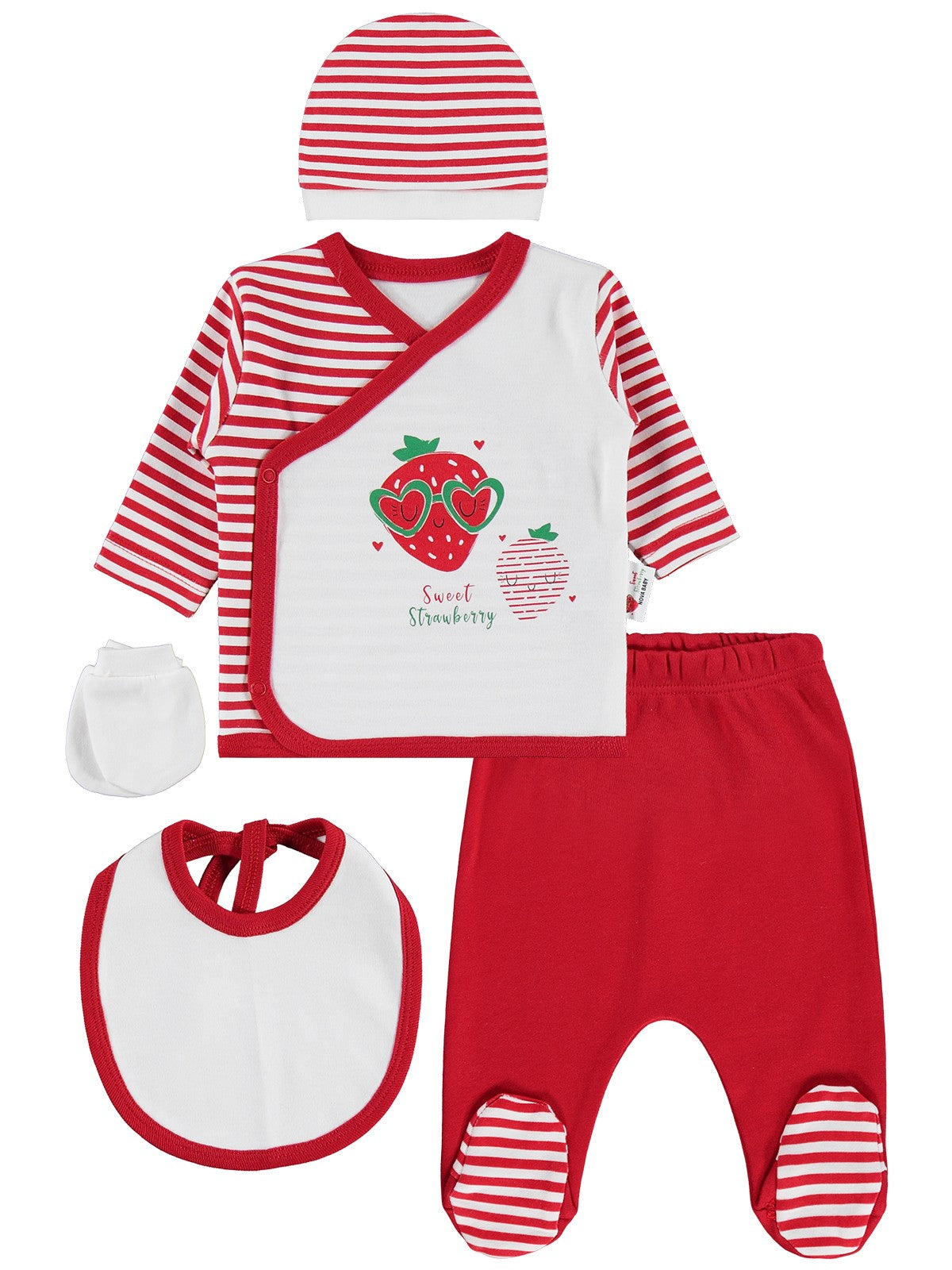 Nova Baby Kız Bebek Çilek Kokulu 5'Li 0-3 AY Zıbın Takımları - Ekru