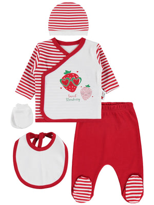 Nova Baby Kız Bebek Çilek Kokulu 5'Li 0-3 AY Zıbın Takımları - Ekru