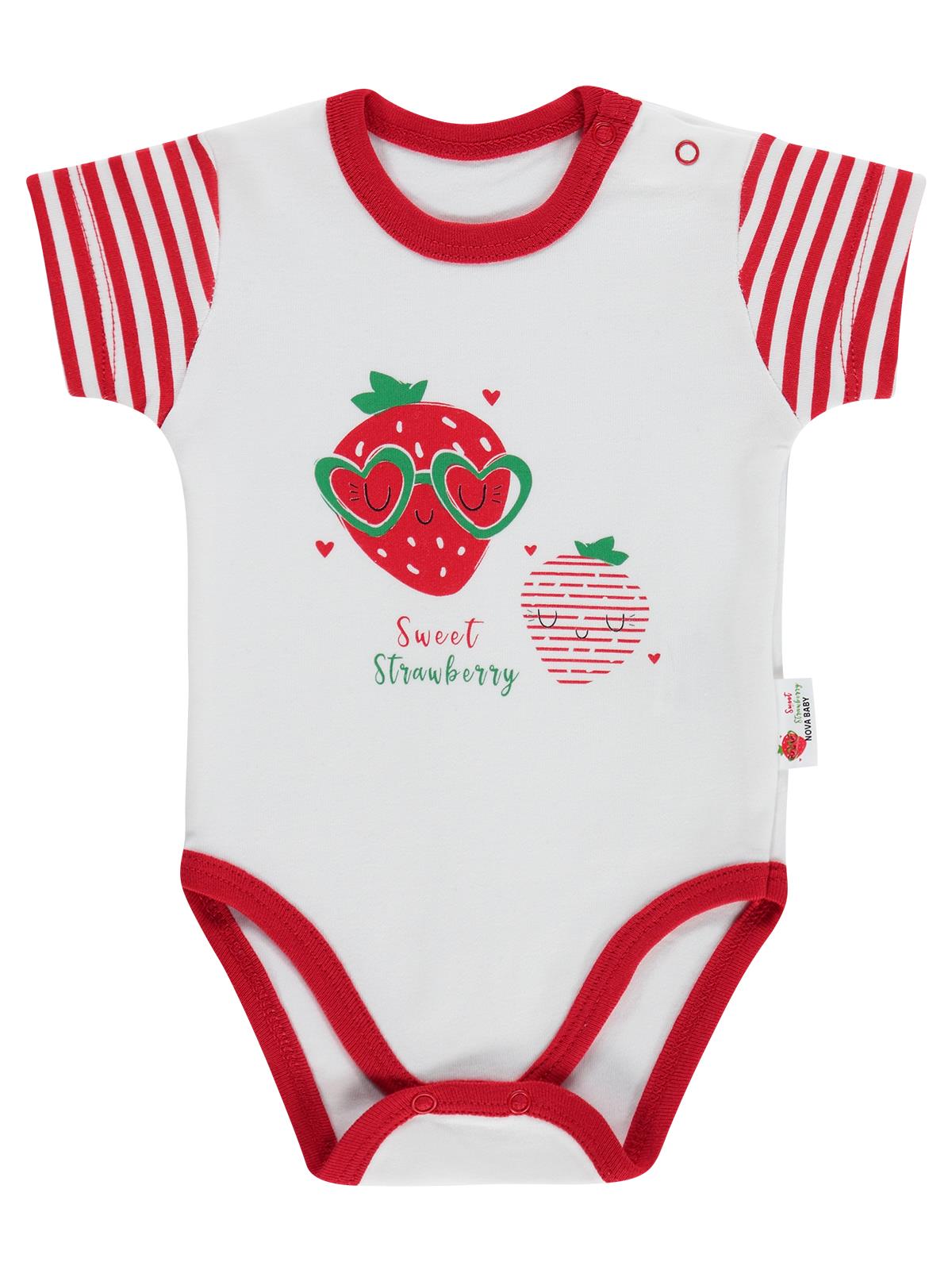 Nova Baby Çilek Kokulu Kısa Kol 0-9 Ay Çıtçıtlı Badi - Ekru