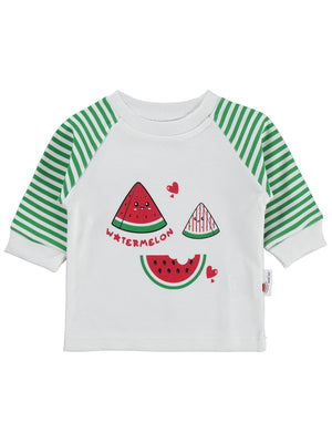 Nova Baby Karpuz Kokulu Renglan Kol 1-9 Ay Sweatshirt - Ekru