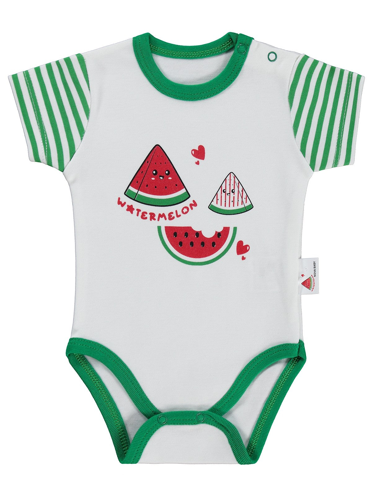 Nova Baby Karpuz Kokulu Kısa Kol 1-9 Ay Çıtçıtlı Badi - Ekru