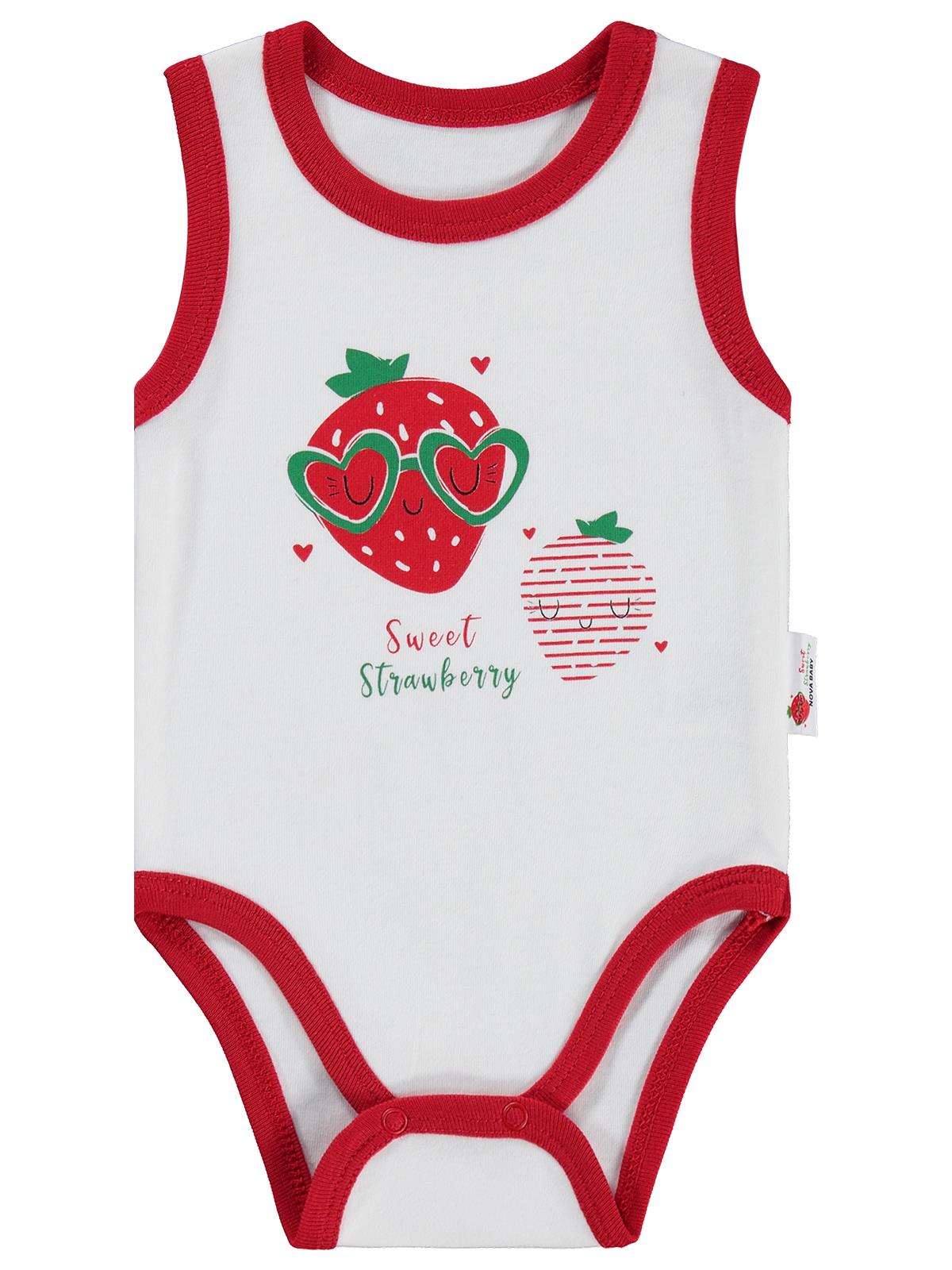 Nova Baby Kız Bebek Çilek Kokulu Atlet 0-9 Ay Çıtçıtlı Badi - Ekru