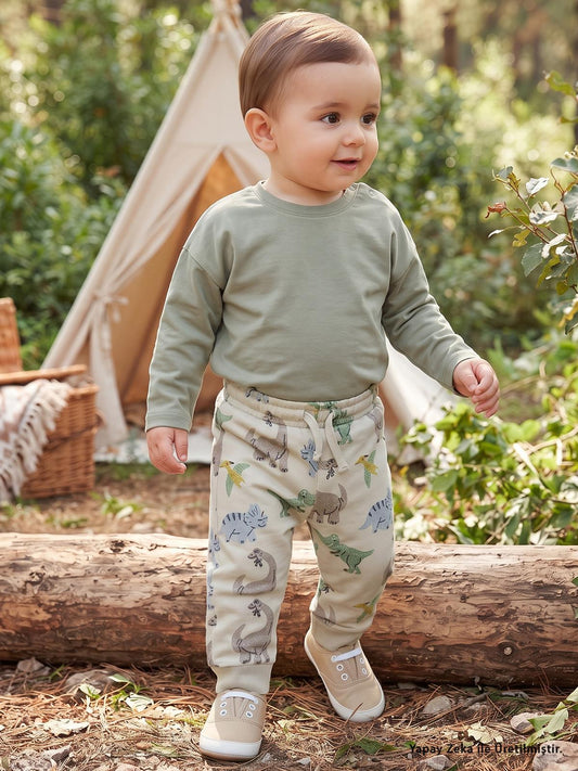 Civil Baby Dinozor Baskılı 6-18 Ay Eşofman Altı - Bej