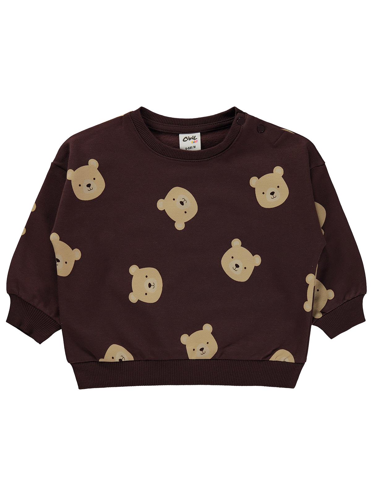 Civil Baby Ayıcık Baskılı 6-18 Ay Sweatshirt - Kahverengi