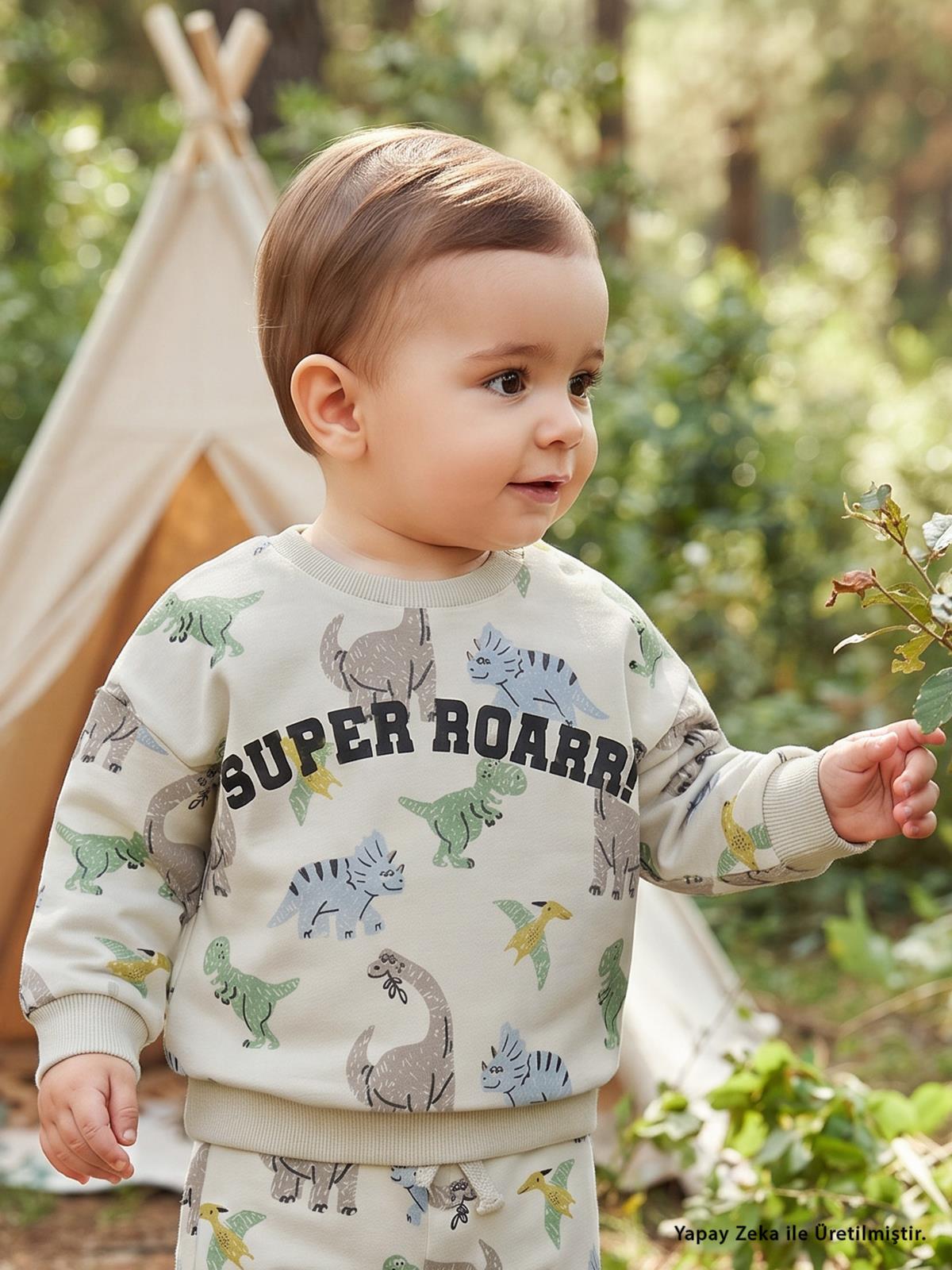 Civil Baby Dinozor Baskılı 6-18 Ay Sweatshirt - Bej