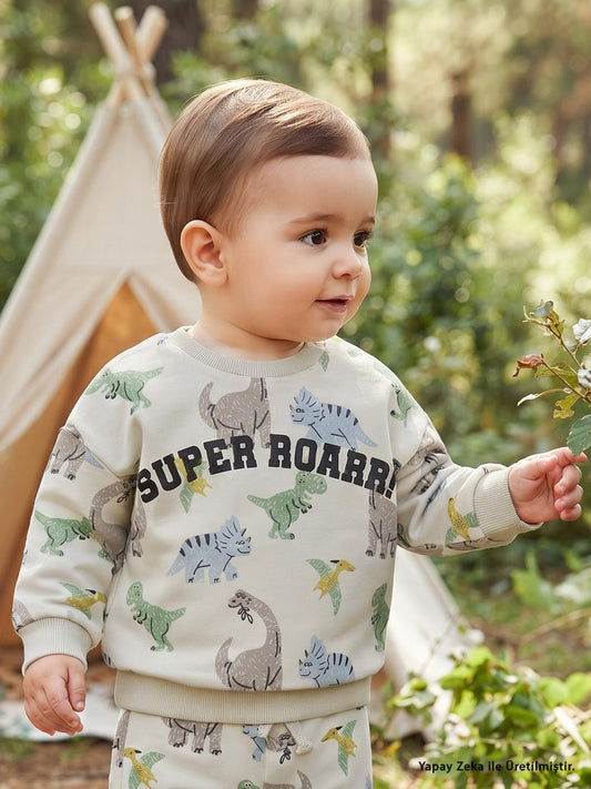 Civil Baby Dinozor Baskılı 6-18 Ay Sweatshirt - Bej