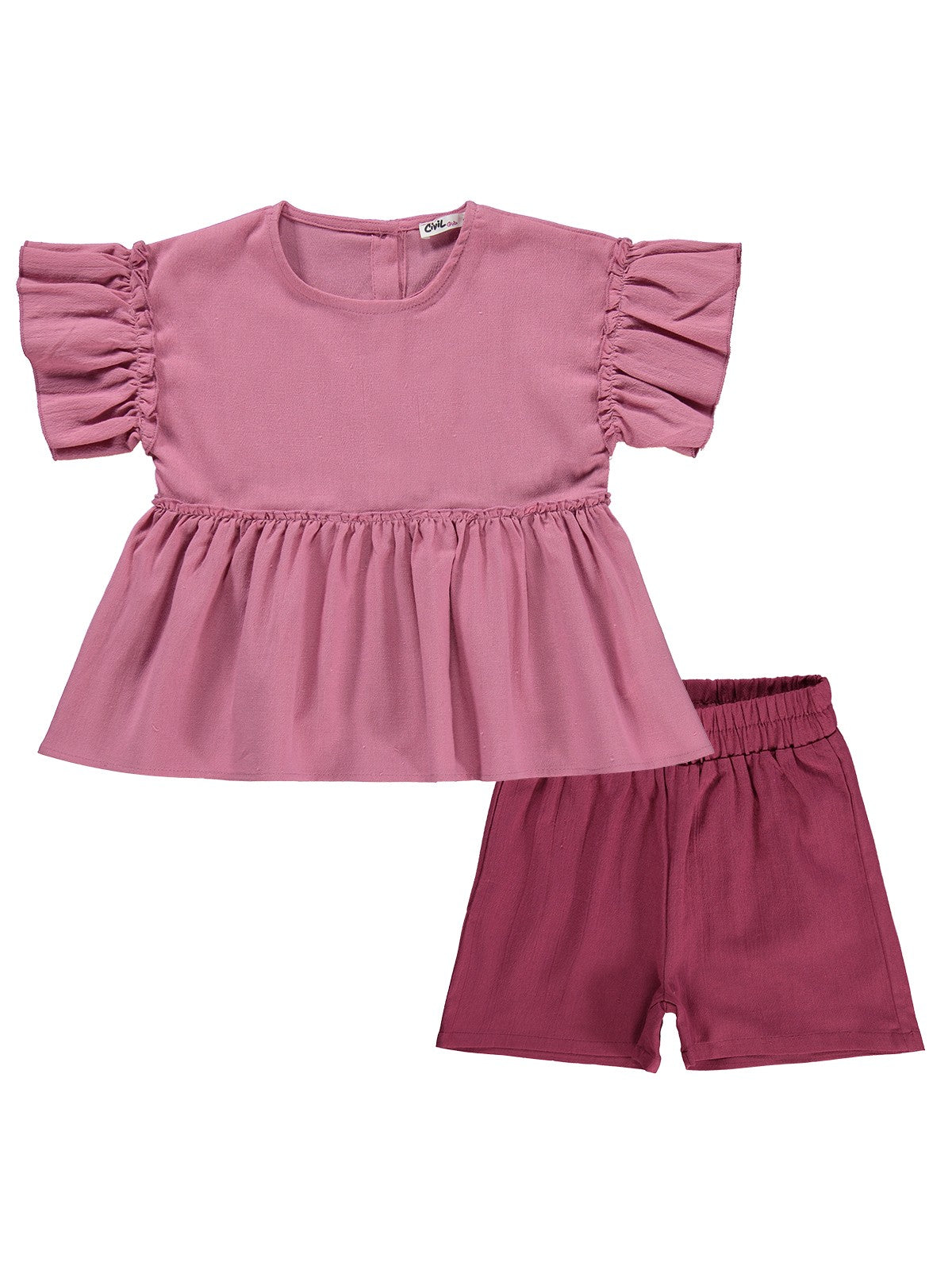Civil Girls Volan Kol İkili 2-5 Yaş Takım - Pembe