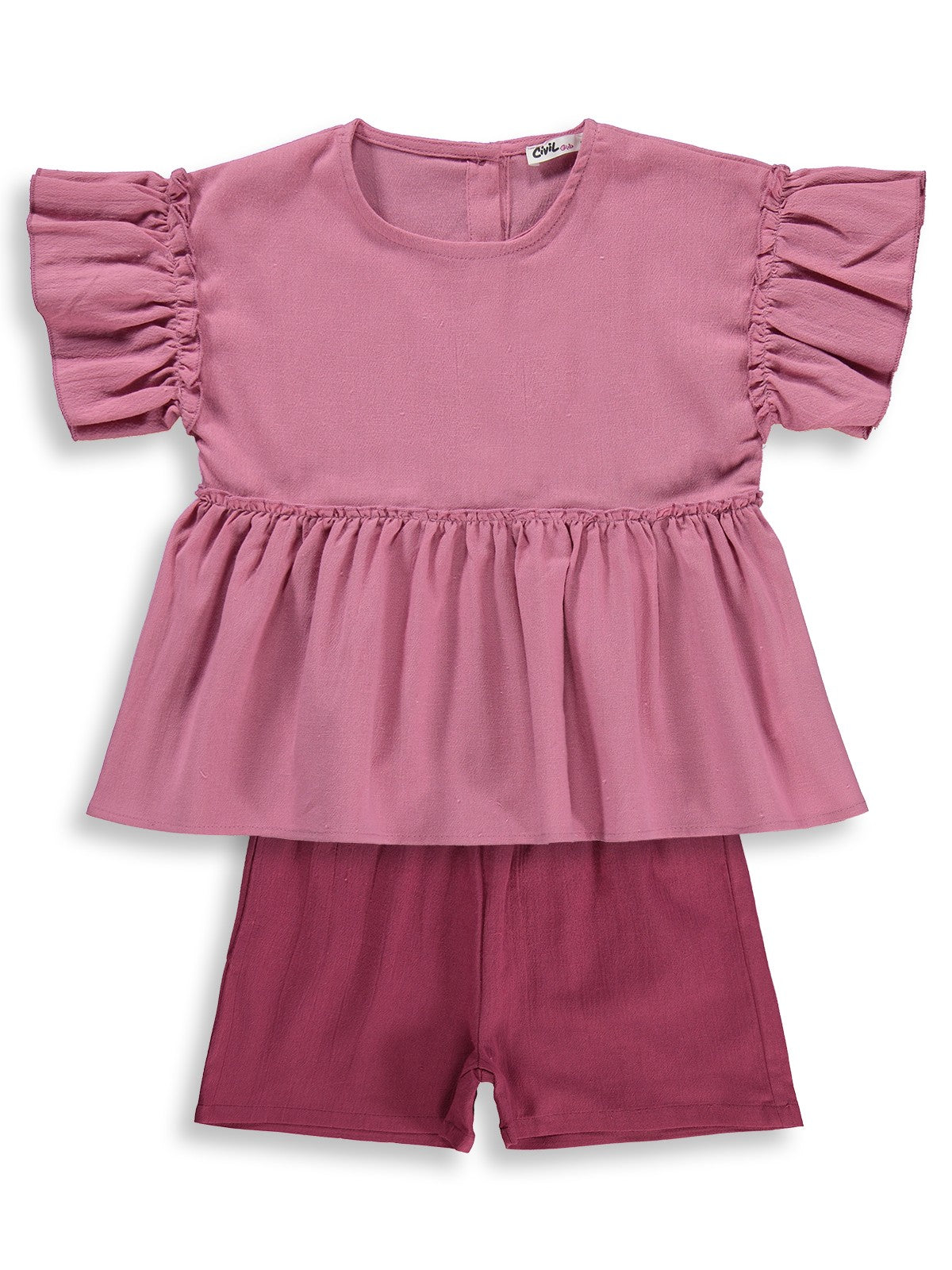 Civil Girls Volan Kol İkili 2-5 Yaş Takım - Pembe