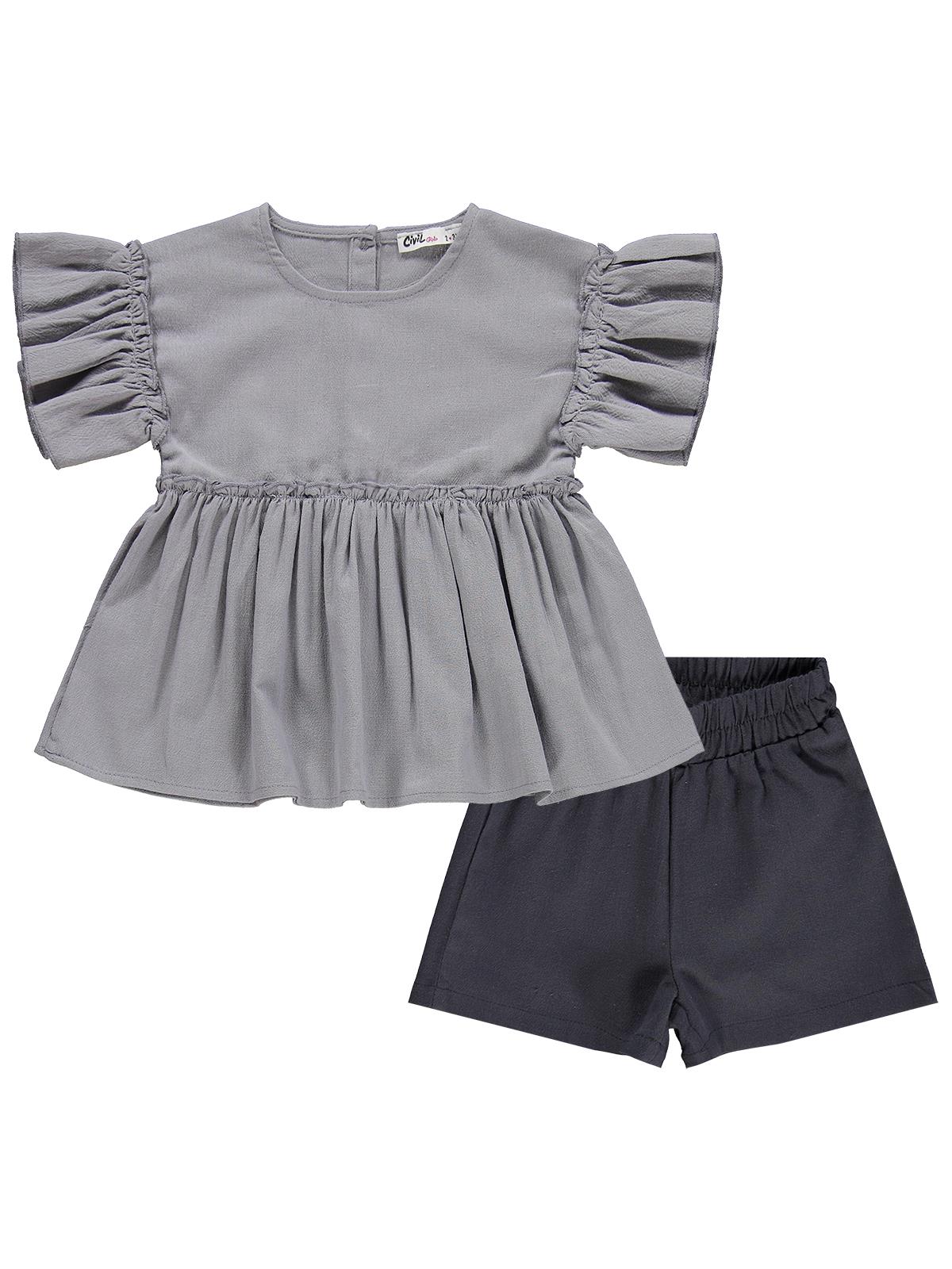 Civil Girls Volan Kol İkili 2-5 Yaş Takım - Gri