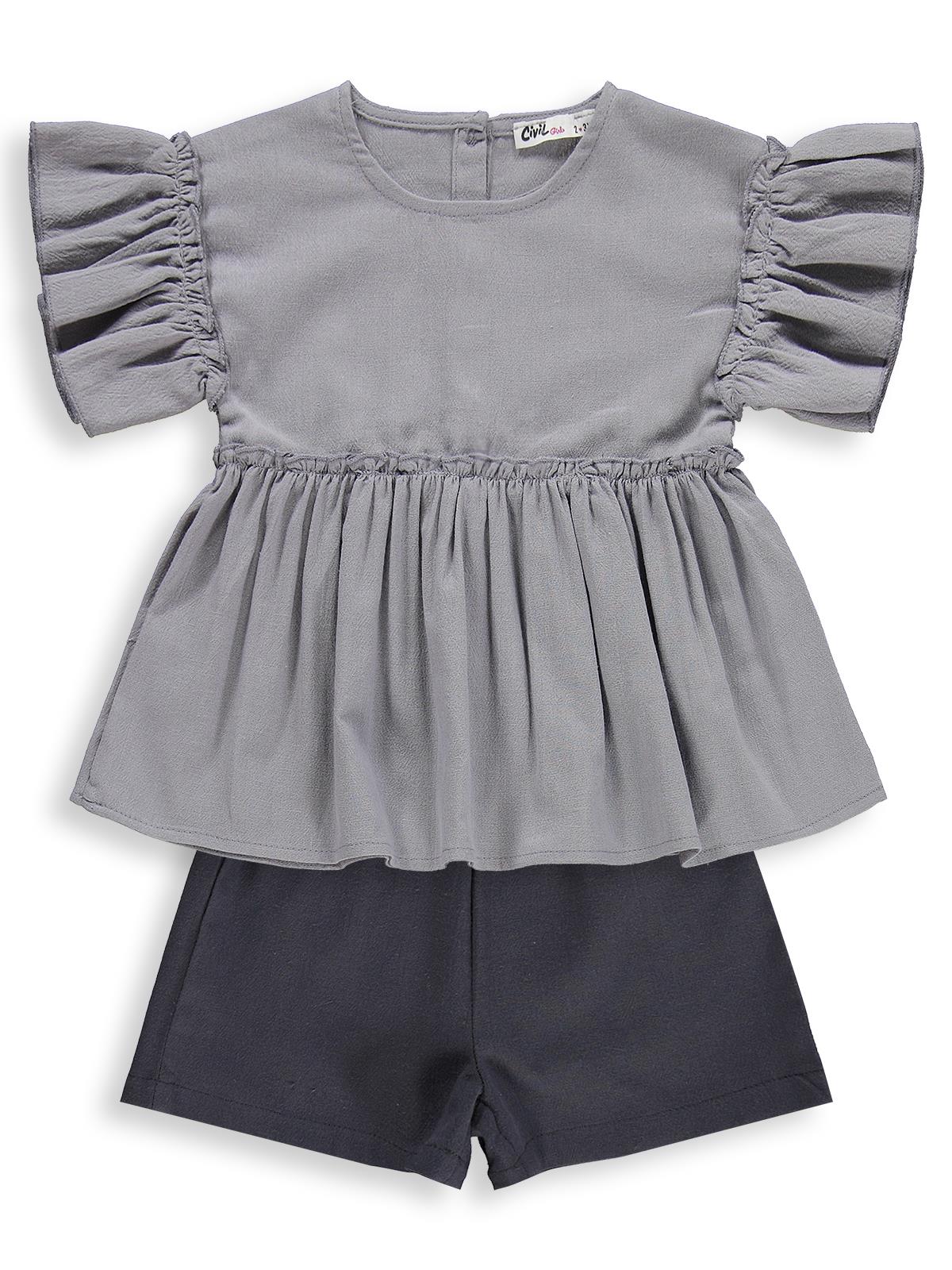 Civil Girls Volan Kol İkili 2-5 Yaş Takım - Gri