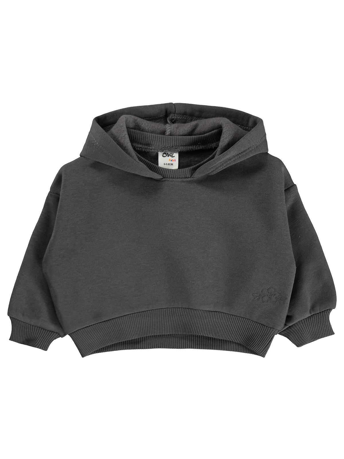 Civil Baby Çiçek Nakışlı Basic Kapşonlu 6-18 Ay Sweatshirt - Gri