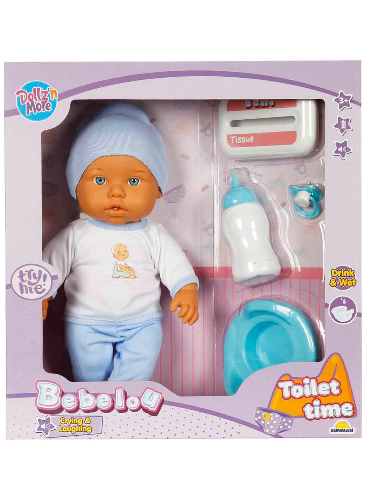 Bebelou Dollz n More Sesli Bebelou Toilet Time Bebek Seti 32 cm - Mavi