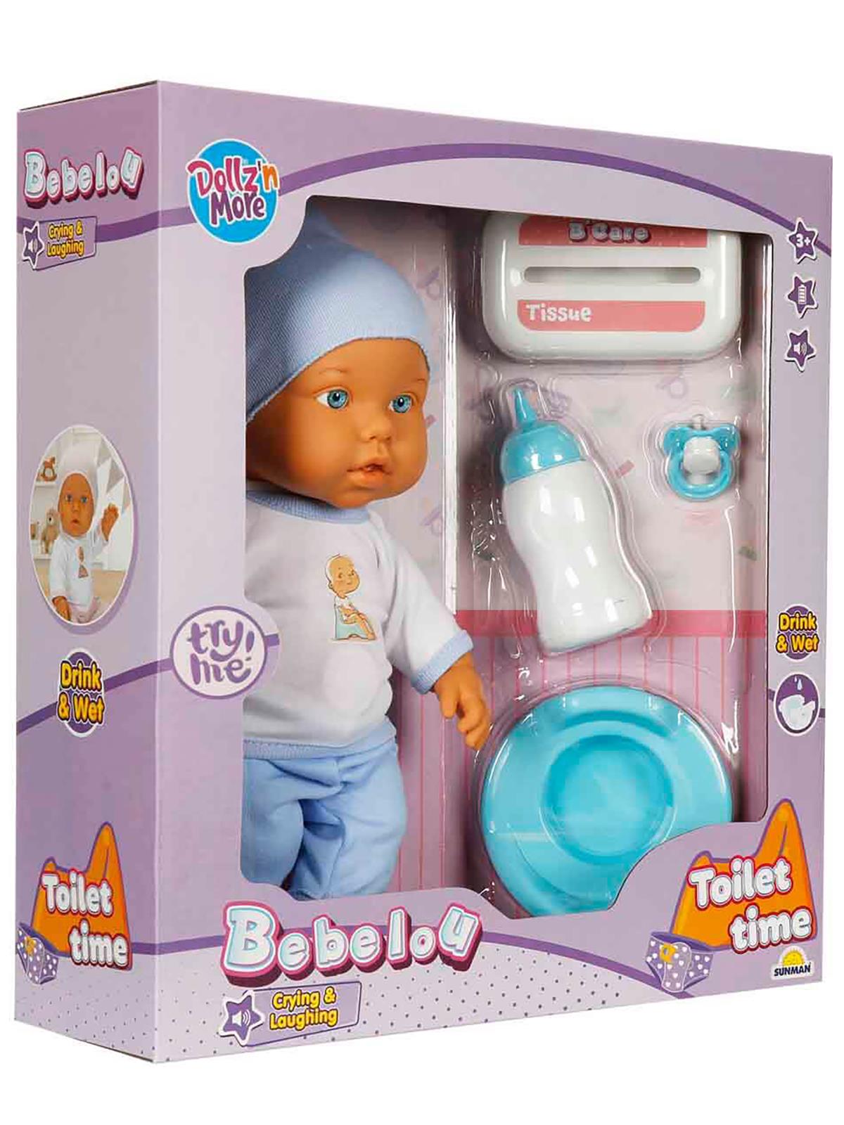 Bebelou Dollz n More Sesli Bebelou Toilet Time Bebek Seti 32 cm - Mavi