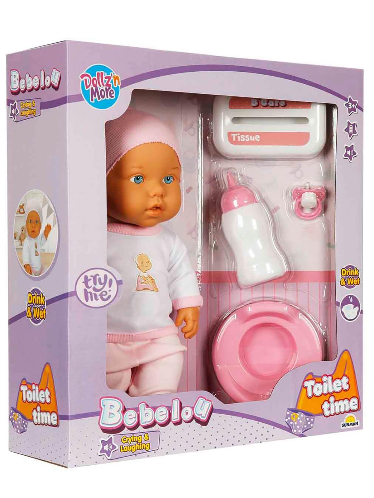 Bebelou Dollz n More Sesli Bebelou Toilet Time Bebek Seti 32 cm - Pembe