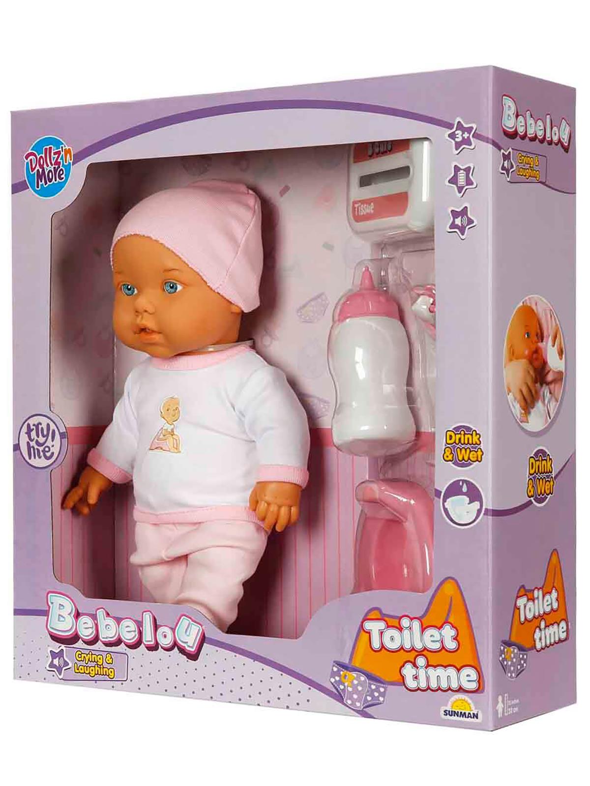 Bebelou Dollz n More Sesli Bebelou Toilet Time Bebek Seti 32 cm - Pembe