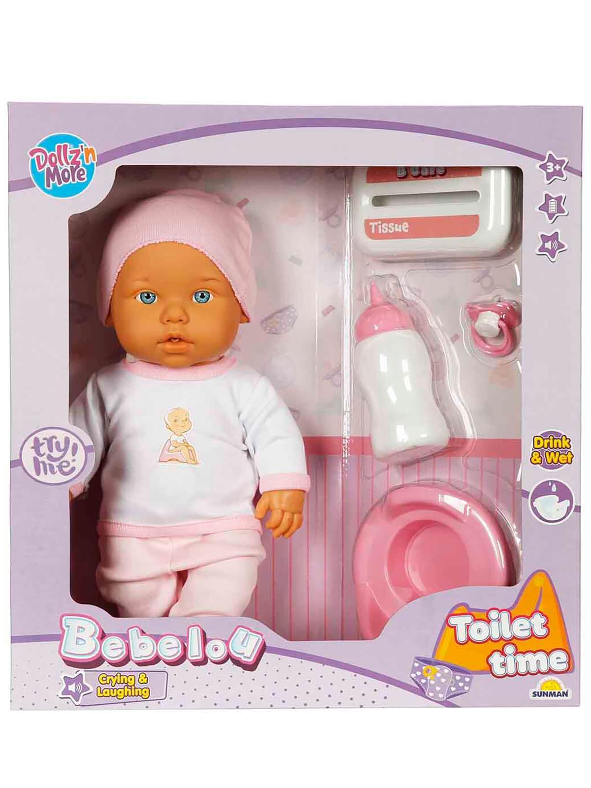 Bebelou Dollz n More Sesli Bebelou Toilet Time Bebek Seti 32 cm - Pembe