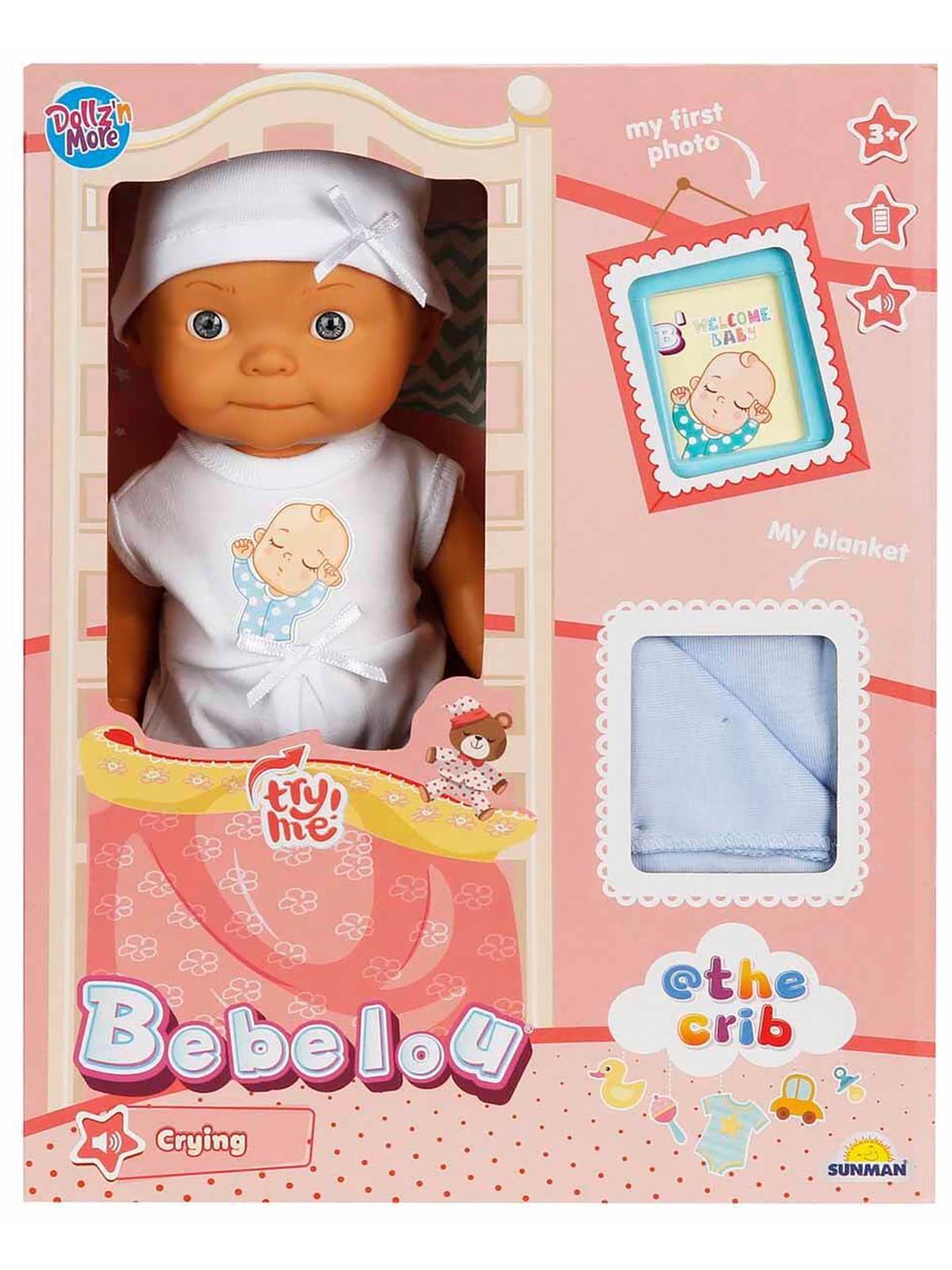 Sunman Oyuncak BEBEK SET BEBELOU THE CRIB SESLİ AĞLAYAN 30CM.2R.BYK.KUTU - Mavi
