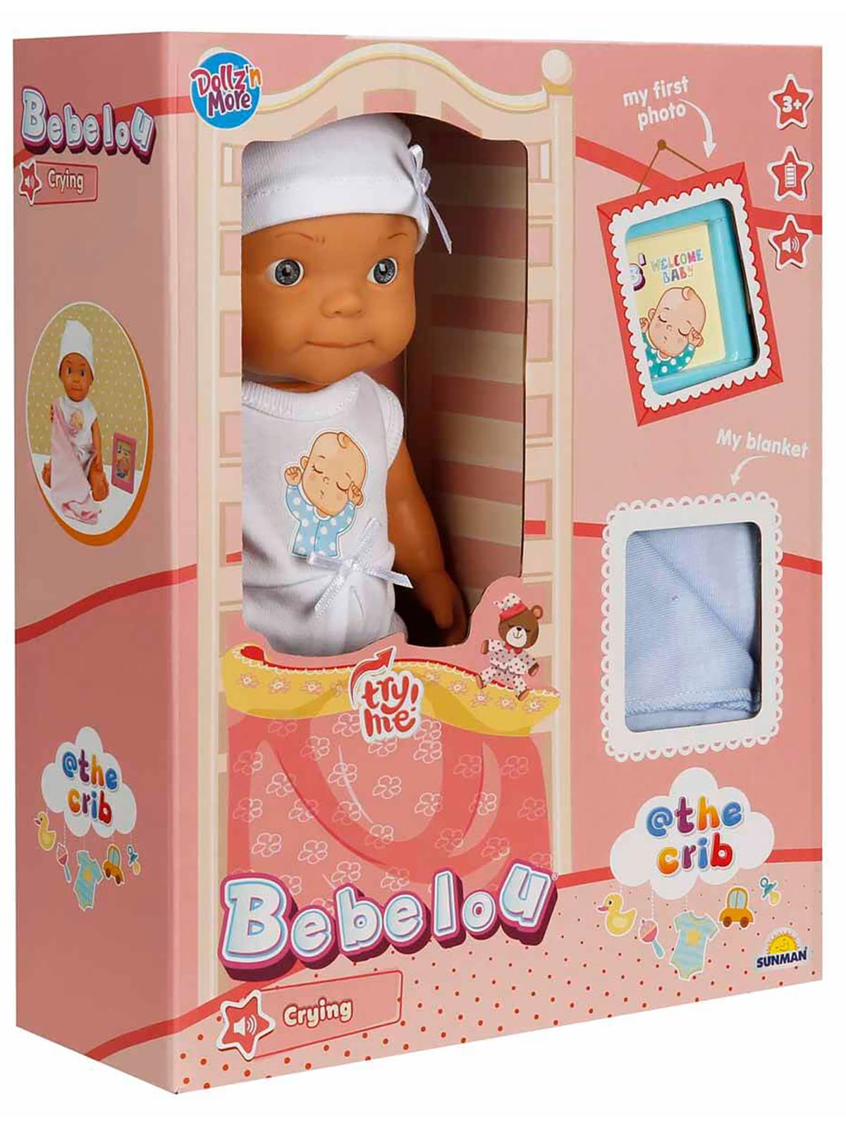 Sunman Oyuncak BEBEK SET BEBELOU THE CRIB SESLİ AĞLAYAN 30CM.2R.BYK.KUTU - Mavi