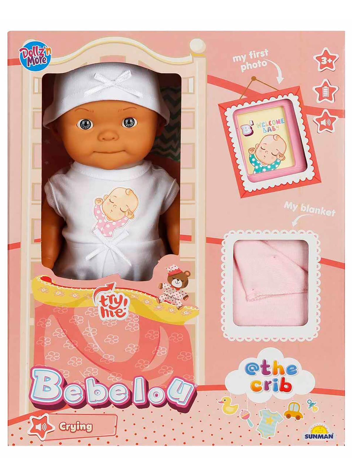 Sunman Oyuncak BEBEK SET BEBELOU THE CRIB SESLİ AĞLAYAN 30CM.2R.BYK.KUTU - Pembe