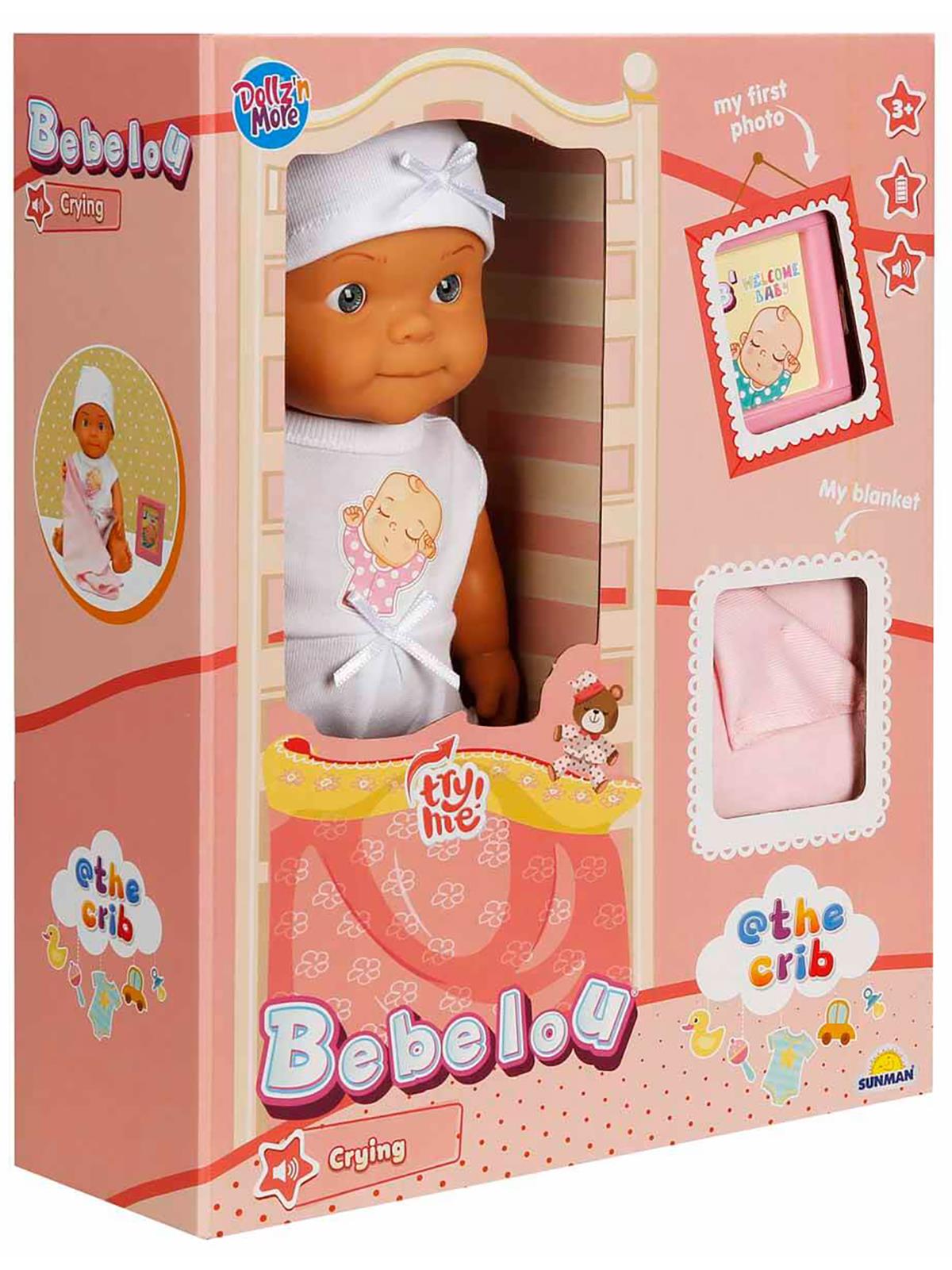 Sunman Oyuncak BEBEK SET BEBELOU THE CRIB SESLİ AĞLAYAN 30CM.2R.BYK.KUTU - Pembe