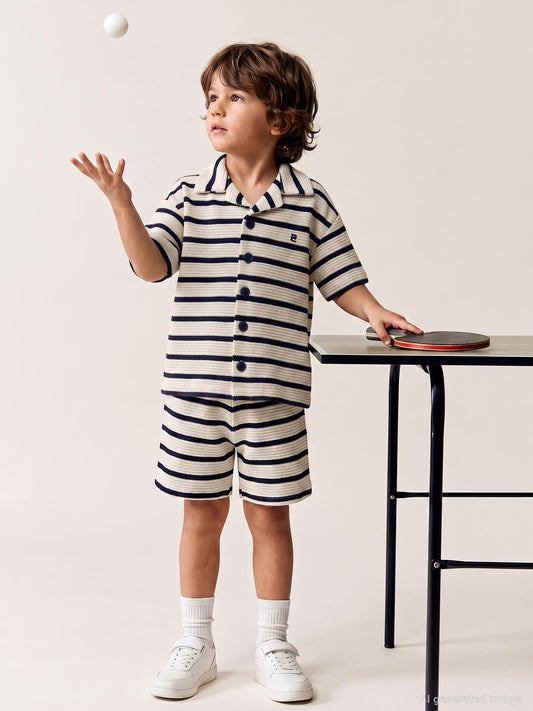 Pierre Cardin Çizgili Kaprili 2-5 Yaş Takım - Ekru