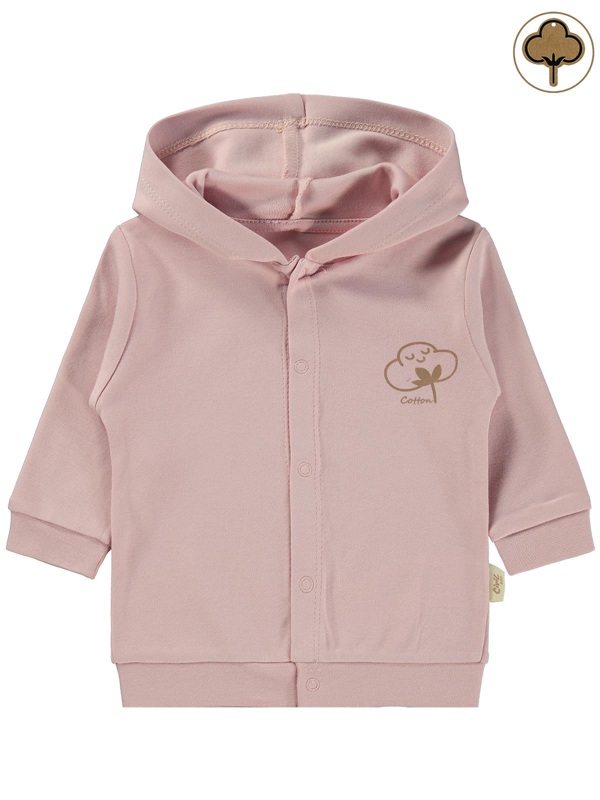 Civil Baby Organik Pamuklu Kapşonlu 1-12 Ay Hırka - Pembe