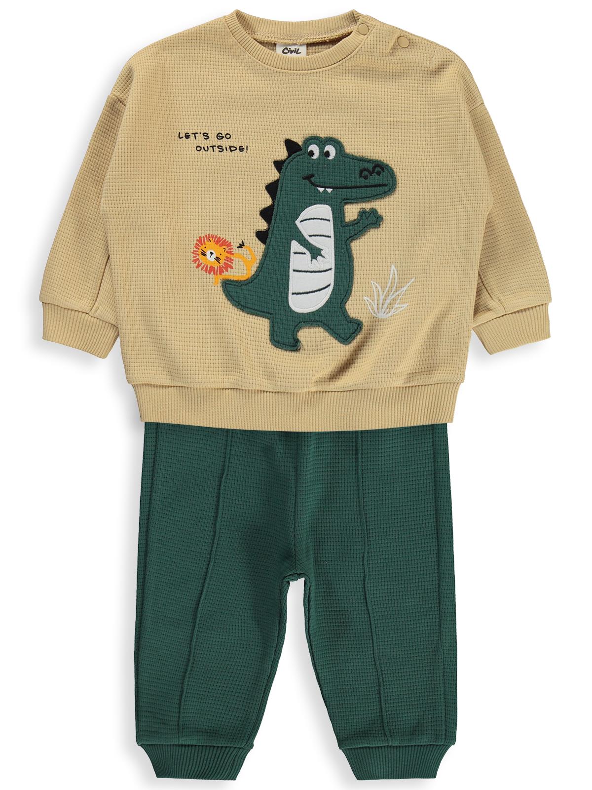 Civil Baby Timsah Baskılı 6-18 Ay Takım - Açık Camel