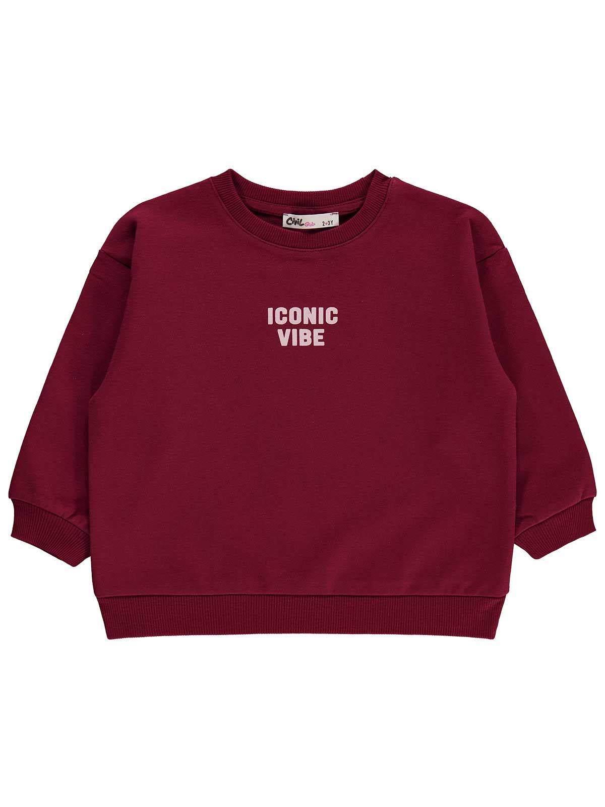 Civil Kız Çocuk Basic Sweatshirt | 2 İp Uzun Kol Bisiklet Yaka | Okul Kreş ve Günlük Kullanım - Bordo