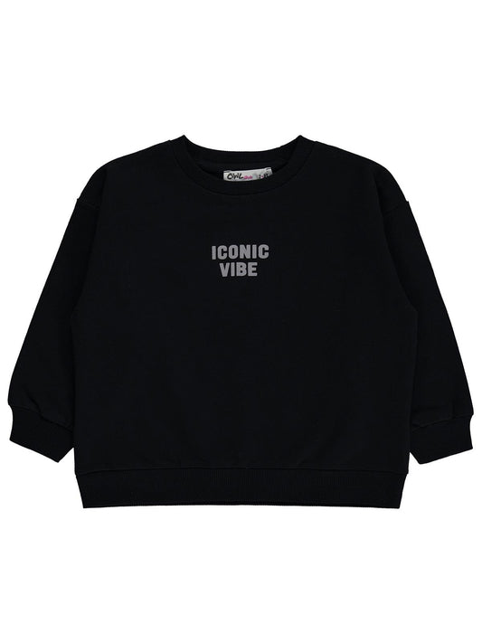 Civil Kız Çocuk Basic Sweatshirt | 2 İp Uzun Kol Bisiklet Yaka | Okul Kreş ve Günlük Kullanım - Siyah